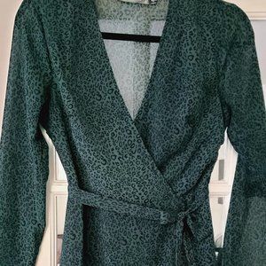 Green Print Faux Wrap Dress